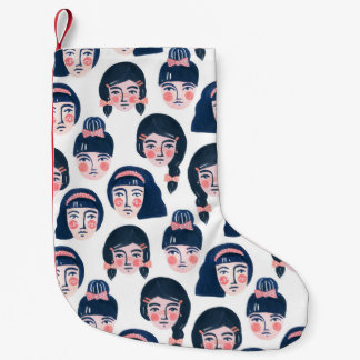 Whimsical Women: Cartoon Face Art Small Christmas Stocking
