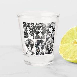 Whimsical Women in Black and White Shot Glass