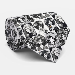 Whimsical Women in Black and White Tie