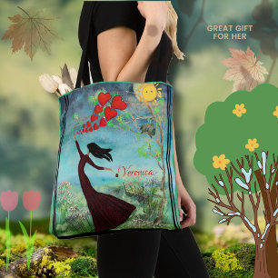 Whimsical Women Releasing Hearts Tote Bag