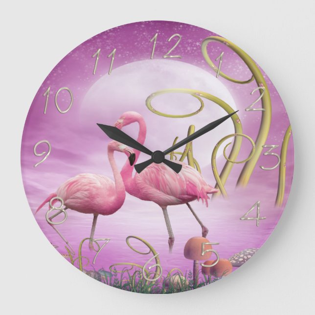 Whimsical Wonderland Pink Flamingos Clock (Front)