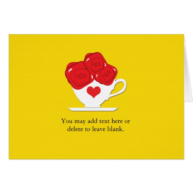 Whimsical Wonderland Tea Cup & Red Roses Card (Front Horizontal)