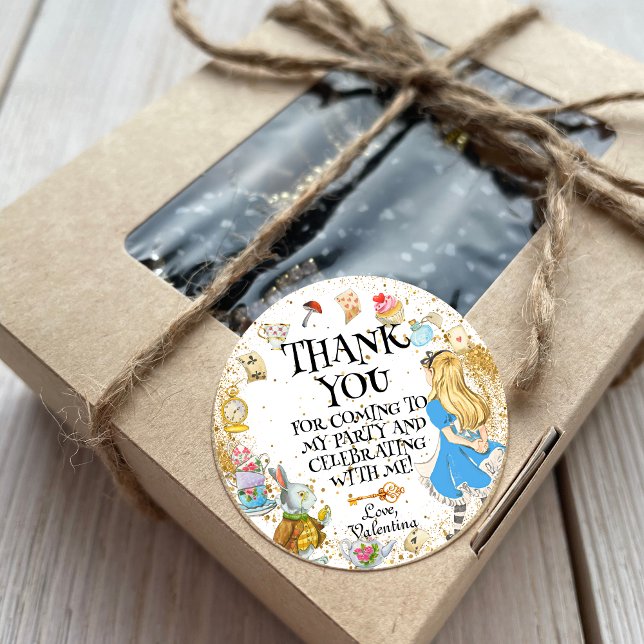 Whimsical Wonderland Tea Party Alice Thank You Classic Round Sticker (Creator Uploaded)