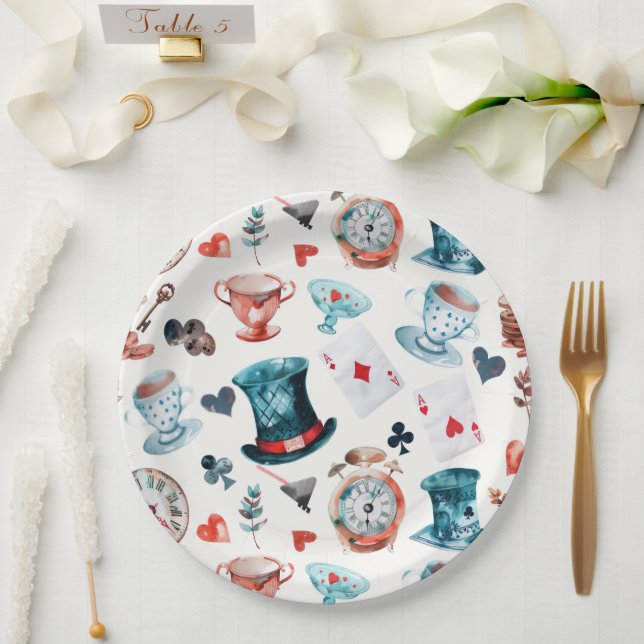 Whimsical Wonderland Tea Party Pattern Paper Plate (Wedding)