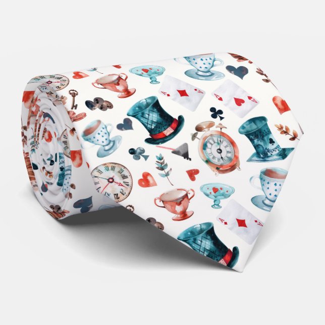 Whimsical Wonderland Tea Party Pattern Tie (Rolled)