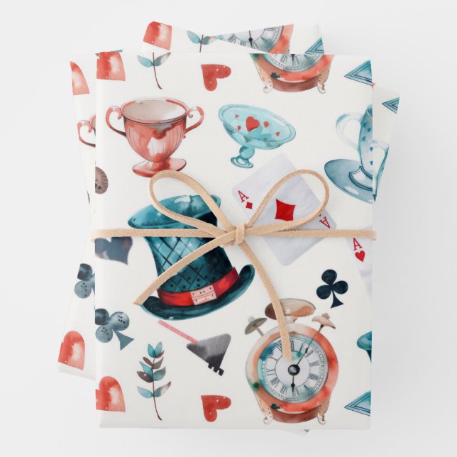 Whimsical Wonderland Tea Party Pattern Wrapping Paper Sheet (In situ)