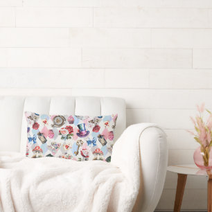 Whimsical Wonderland Watercolor Victorian Pattern Lumbar Cushion