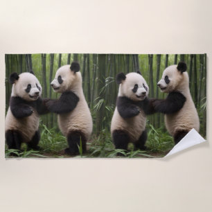 Whimsical Wonders: Baby Pandas Play in Forest, Beach Towel