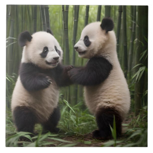 Whimsical Wonders: Baby Pandas Play in Forest Ceramic Tile