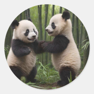 Whimsical Wonders: Baby Pandas Play in Forest Classic Round Sticker