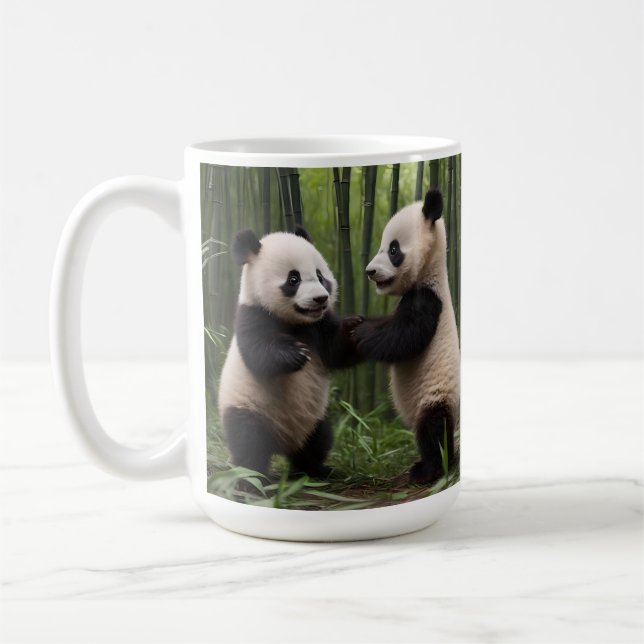 Whimsical Wonders: Baby Pandas Play in Forest Coffee Mug (Left)