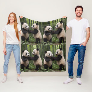 Whimsical Wonders: Baby Pandas Play in Forest, Fleece Blanket