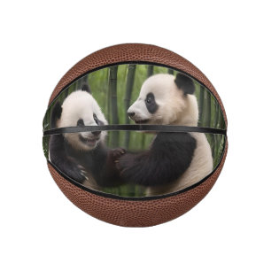 Whimsical Wonders: Baby Pandas Play in Forest,  Mini Basketball