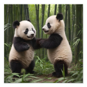 Whimsical Wonders: Baby Pandas Play in Forest, Photo Print