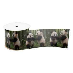Whimsical Wonders: Baby Pandas Play in Forest Satin Ribbon