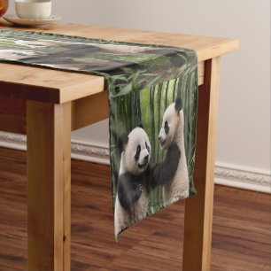 Whimsical Wonders: Baby Pandas Play in Forest Short Table Runner