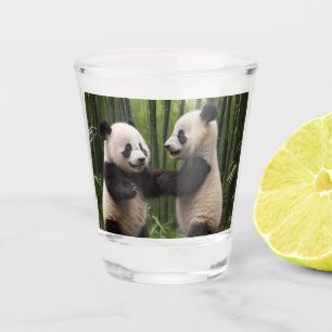 Whimsical Wonders: Baby Pandas Play in Forest Shot Glass