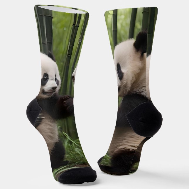 Whimsical Wonders: Baby Pandas Play in Forest,  Socks (Angled)