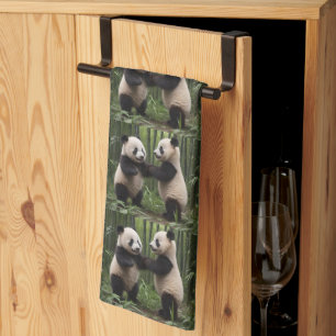 Whimsical Wonders: Baby Pandas Play in Forest Tea Towel