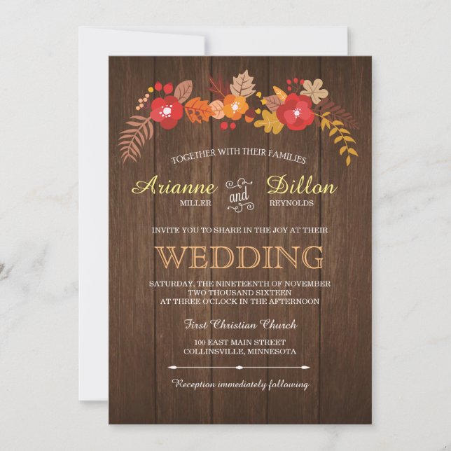 Whimsical Wood & Fall Foliage Wedding Invitation (Front)