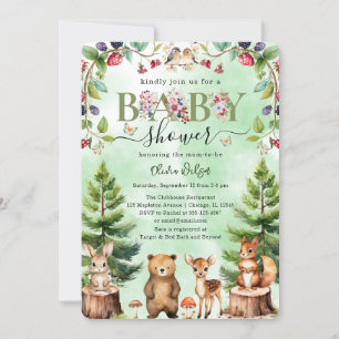whimsical woodland animal berryflowers Baby shower Invitation