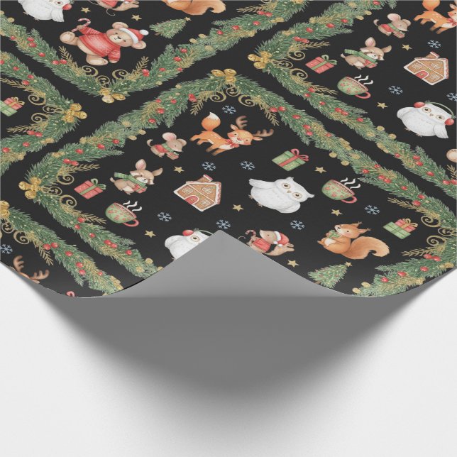 Whimsical Woodland Animals Christmas Wrapping Paper (Corner)