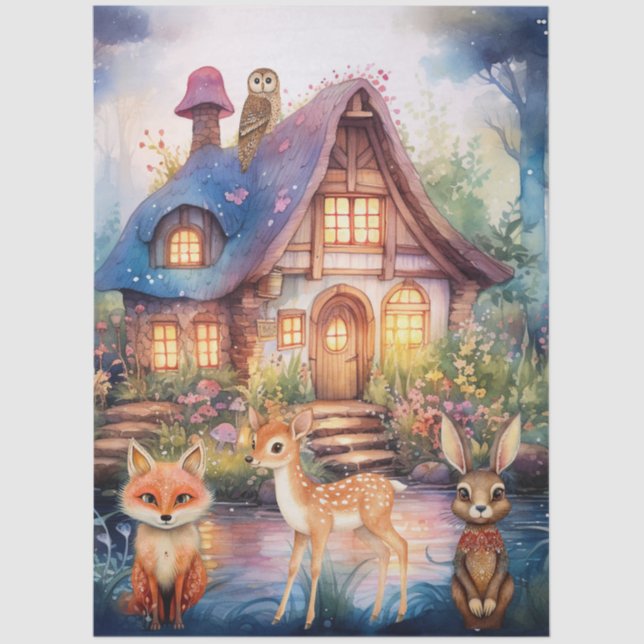  Whimsical Woodland Animals &  Cottage  Tissue Paper (Front)