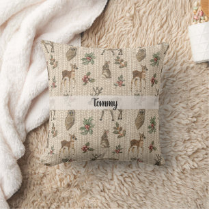 Whimsical Woodland Animals Custom Name Cushion