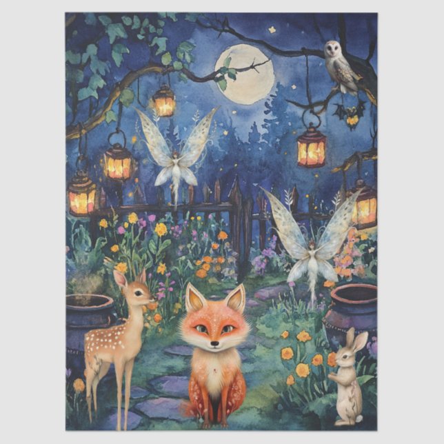Whimsical Woodland Animals & Fairy Decoupage Paper (Front)