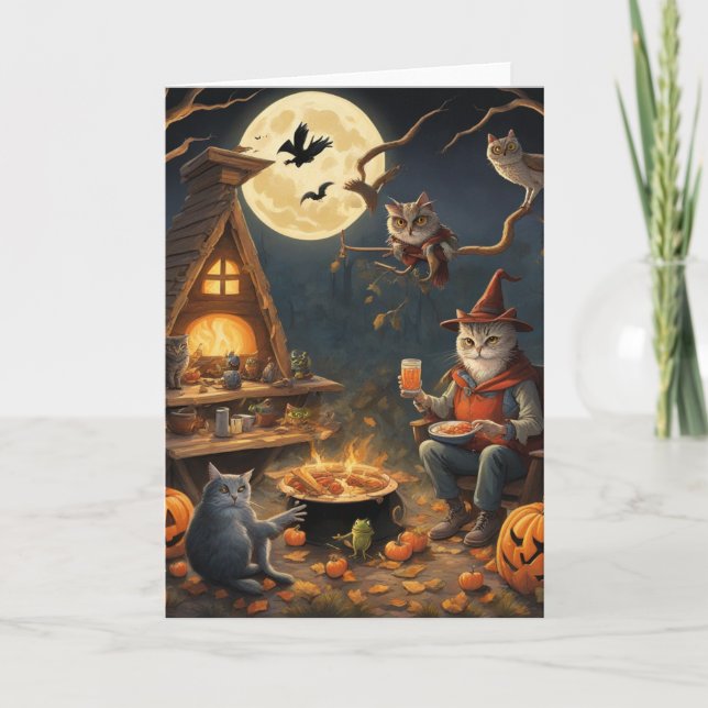 Whimsical woodland animals Halloween camping party Card (Front)