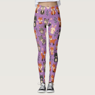 Whimsical Woodland Animals Pattern Leggings