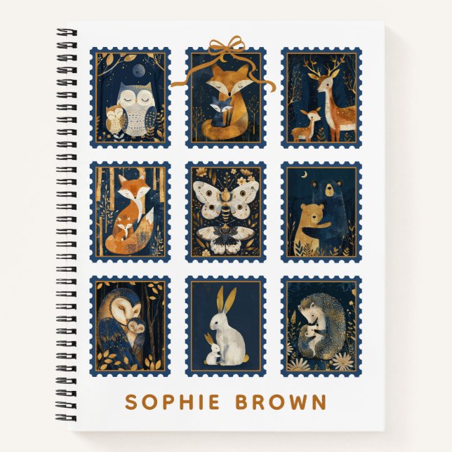 Whimsical Woodland Animals Stamp Pack with Name  Notebook (Front)