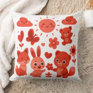 Whimsical Woodland Animals Sun & Hearts Cushion