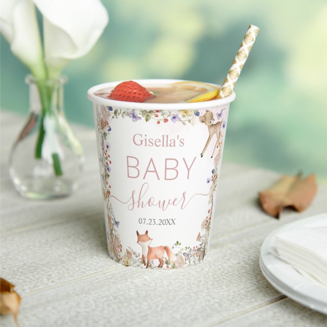 Whimsical Woodland Animals Wildflower Baby Shower  Paper Cups (Insitu)