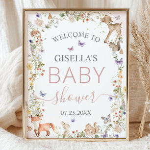 Whimsical Woodland Animals Wildflower Baby Shower  Poster