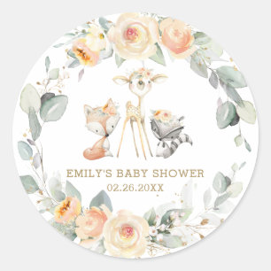 Whimsical Woodland Animals Yellow Floral Favour Classic Round Sticker