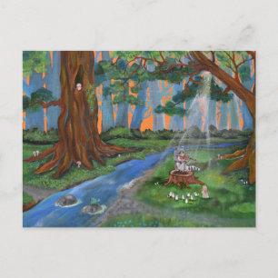 Whimsical Woodland Art Raccoon Violin Concert Postcard