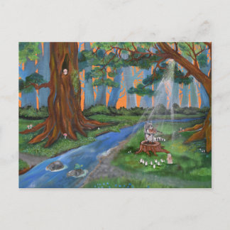 Whimsical Woodland Art Raccoon Violin Concert Postcard