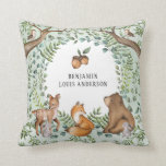 Whimsical Woodland Baby Animals Forest Greenery  Cushion<br><div class="desc">This adorable design belongs to our FOREST FABLE collection. It features our original watercolor illustration depicting whimsical woodland animals and elegant botanical greenery leaves.</div>