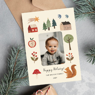 Whimsical Woodland Baby Family Holiday Photo  Card