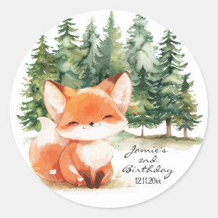 Whimsical Woodland Baby Fox 2nd Birthday Classic Round Sticker