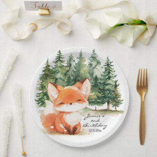 Whimsical Woodland Baby Fox 2nd Birthday Paper Plate