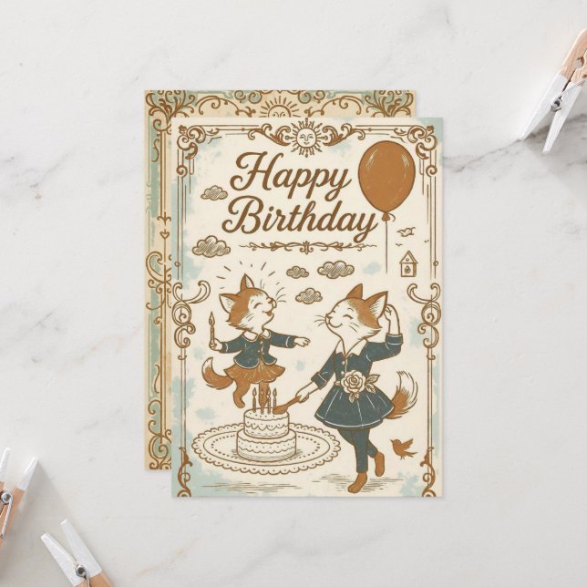 Whimsical Woodland Birthday Invitation (Front/Back In Situ)
