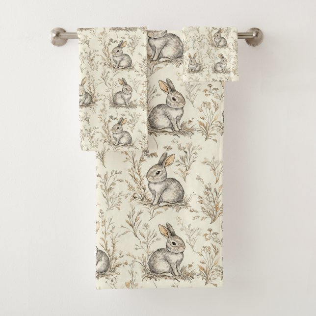 Whimsical Woodland Bunnies Bath Towel Set (Insitu)