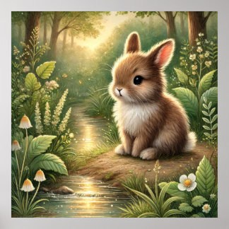 Whimsical Woodland Bunny Art – Cute Forest Rabbit  Poster