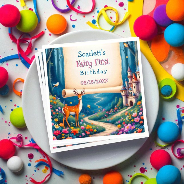 Whimsical Woodland Castle Fairy First 1st Birthday Napkin (Creator Uploaded)