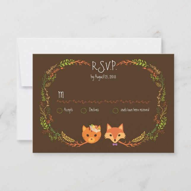 Whimsical Woodland Cat & Fox Couple Wedding RSVP (Front)