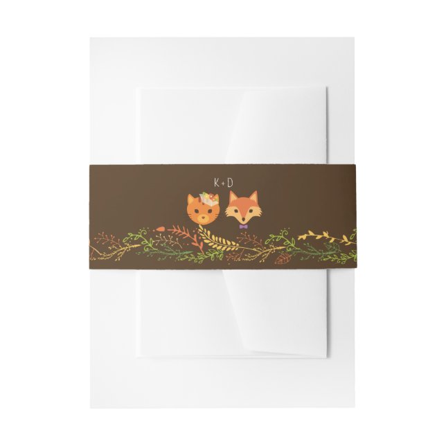 Whimsical Woodland Cat & Fox Rustic Wedding Invitation Belly Band (Front Example)
