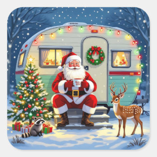 Whimsical Woodland Christmas and Retro RV Camper Square Sticker