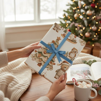 Whimsical Woodland Christmas Bears and Horses Wrapping Paper
